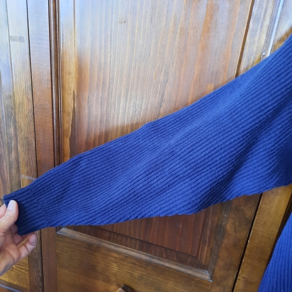 Vintage Liz Sport 100% Cotton Navy Blue Ribbed Knit Preppy Cardigan Sweater - Picture 7 of 9